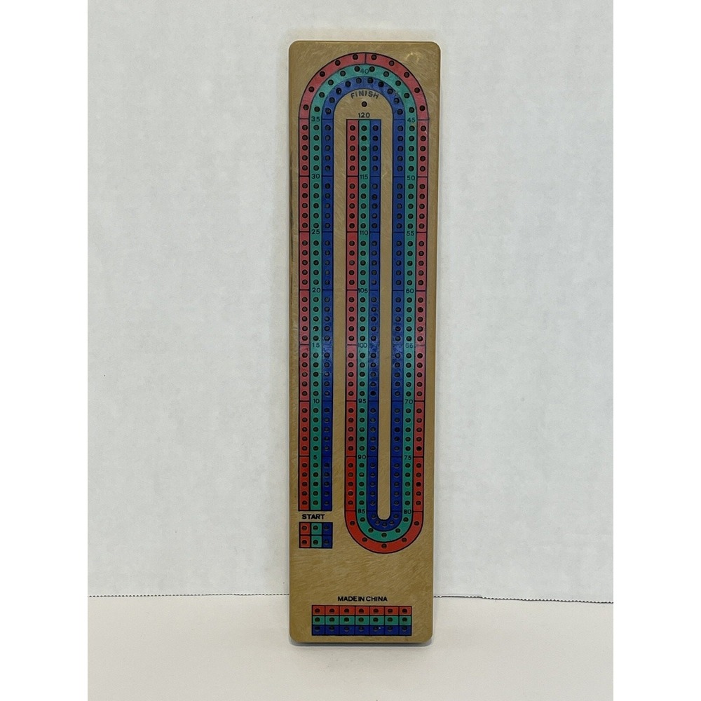 Vintage Plastic‎ 3 Track Cribbage Board Game with Pegs and Storage Tan